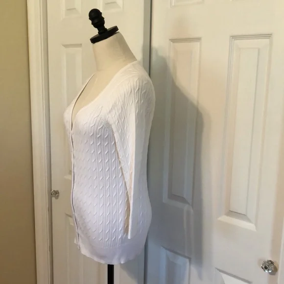 Talbots three quarter sleeve length white button cardigan. - Picture 2 of 5